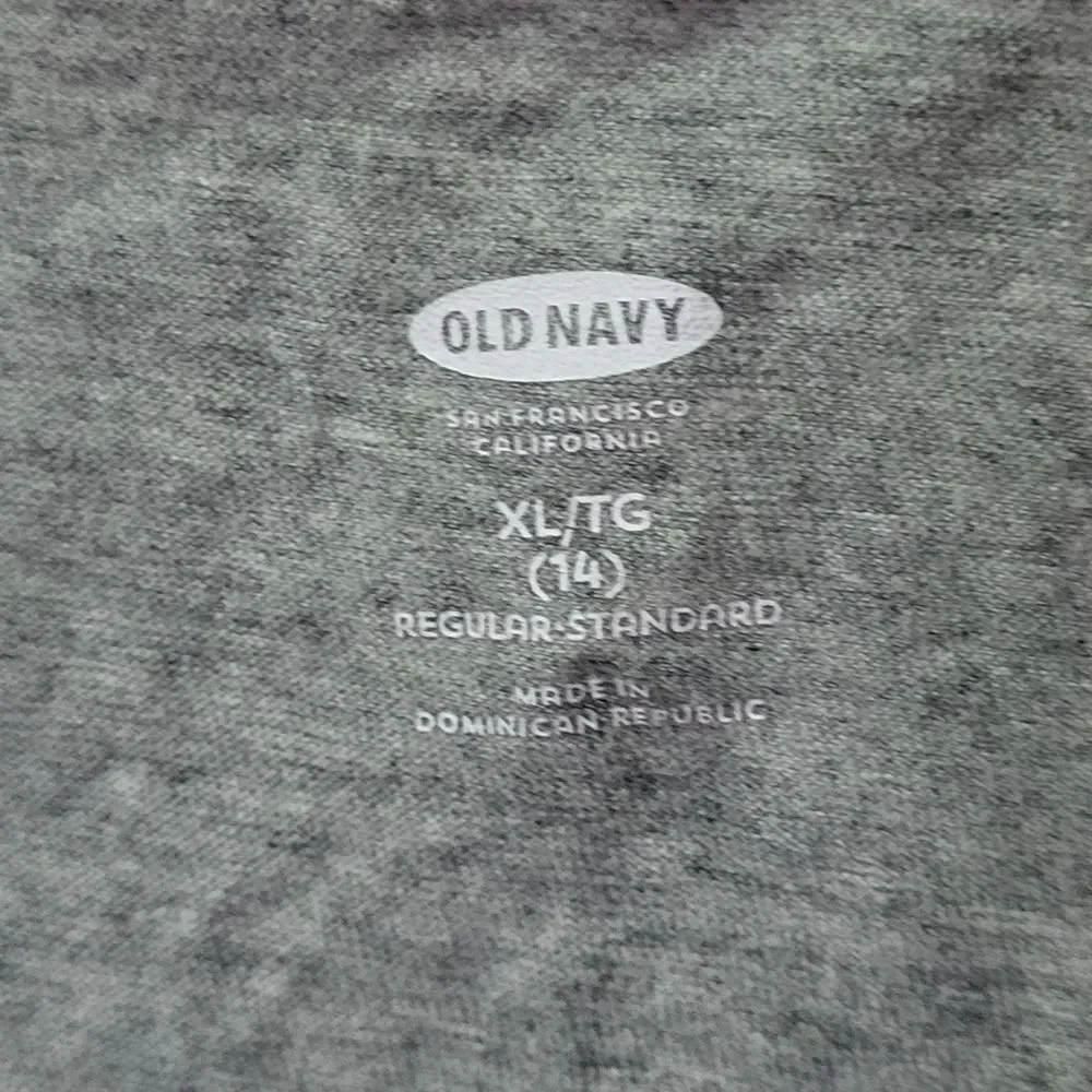 Old Navy Girls Gray Happy Hearts Graphic Short Sleeve T-Shirt Size XL (14) EUC